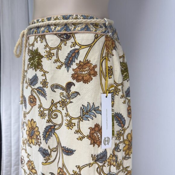 NEW* HOUSE OF HARLOW 1960 Linen Blend Floral Boho Beige Red Blue Maxi Skirt sz S - Picture 6 of 12